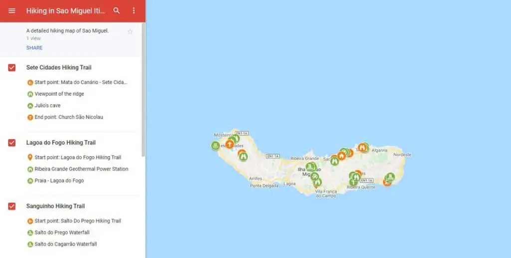 Sao Miguel Hiking Trails Map