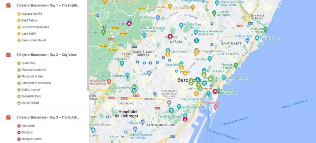 3 days in Barcelona itinerary map